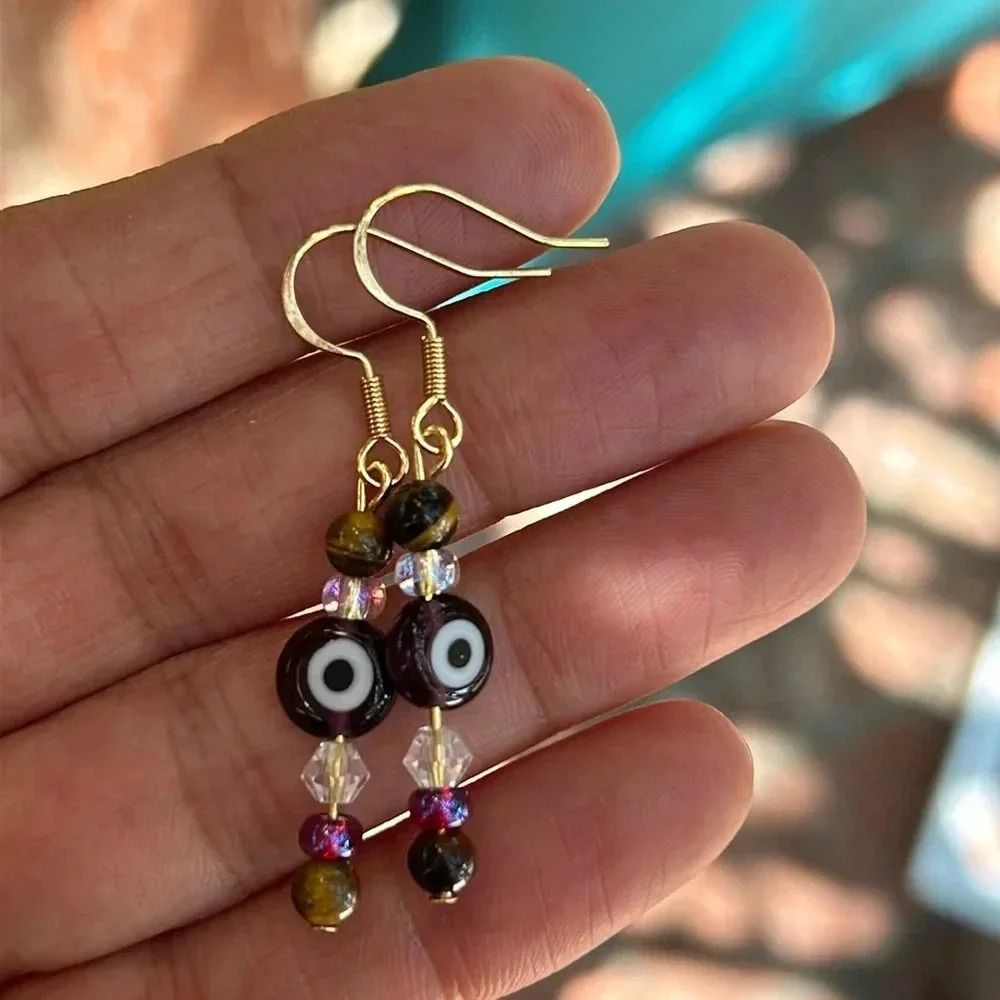 Handmade tigers eye evil eye 🧿 charm earrings ✨